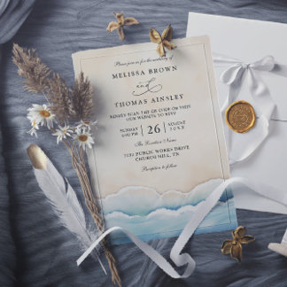 Invitation Watercolor Ocean Wave Beach QR Code Wedding