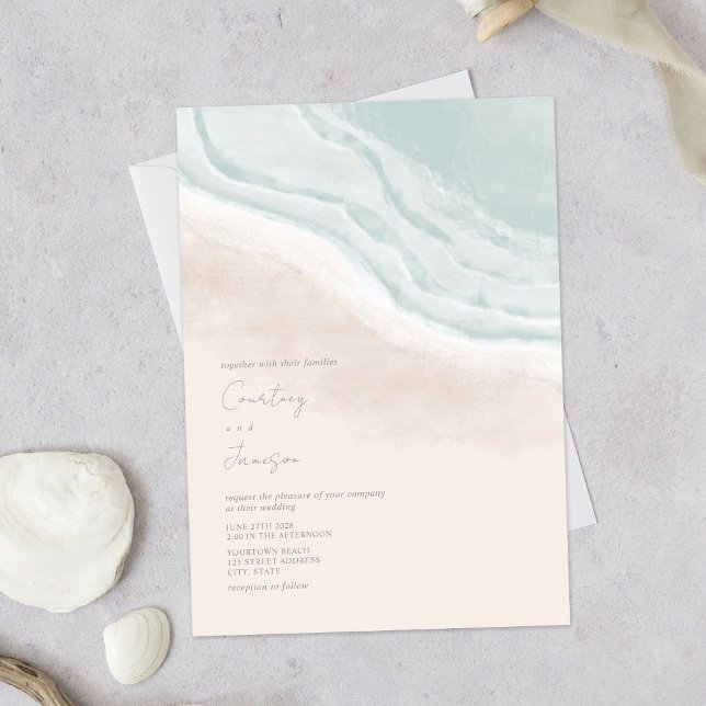 Invitation Watercolor Ocean Waves Beach Wedding (Créateur téléchargé)