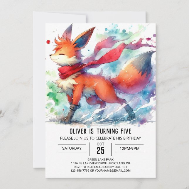 Invitation Watercolor Online Fox Anniversaire (Devant)