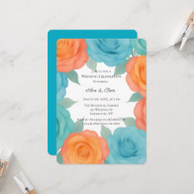 Watercolor Orange and Teal Roses Wedding