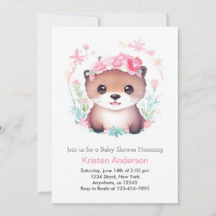 Invitation Watercolor Otter Wonderland Girl Baby shower