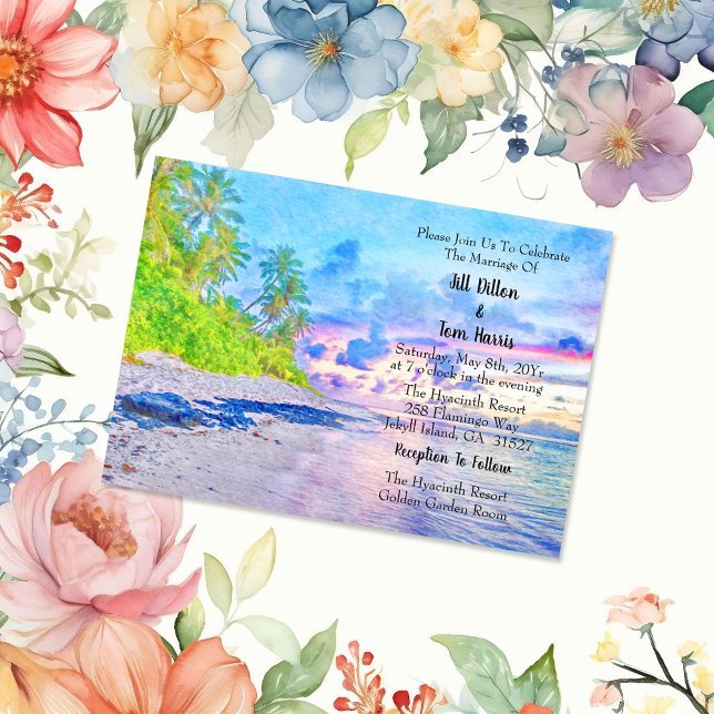 Invitation Watercolor Palm Beach Sunset Mariage (Créateur téléchargé)