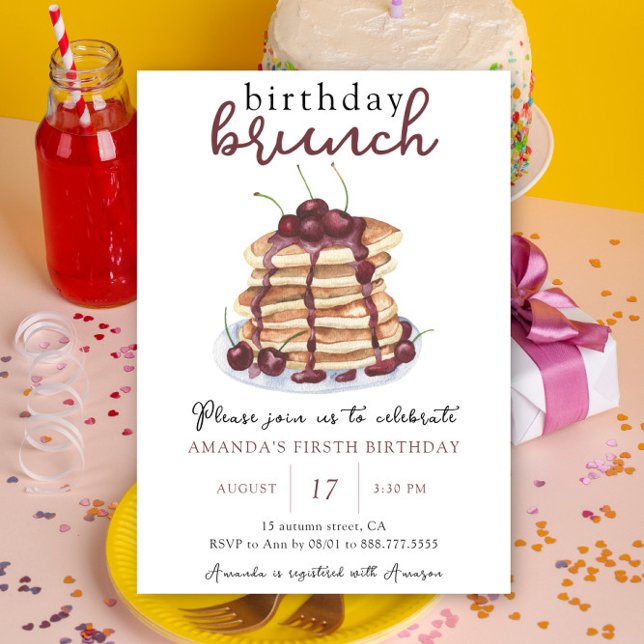 Invitation Watercolor Pancake Premier anniversaire Brunch Par (Créateur téléchargé)