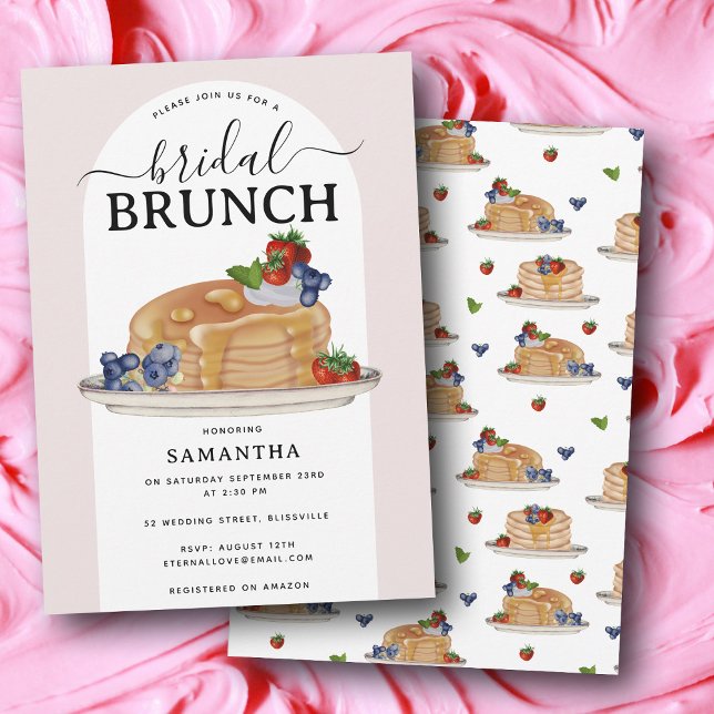 Invitation Watercolor Pancakes Berries Brunch Bridal Shower (Watercolor Pancakes Berries Brunch Bridal Shower Invitation)