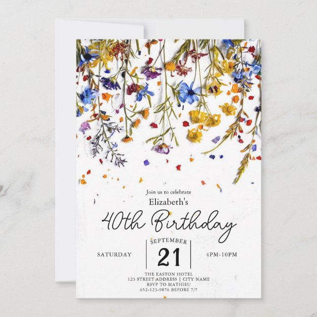 Invitation Watercolor Pastels Fleurs sauvages 40e anniversair (Devant)