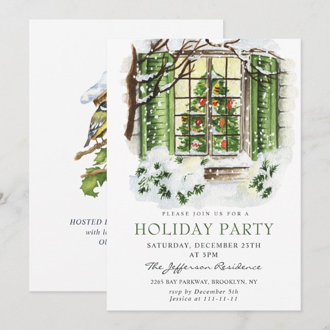 Invitation Watercolor Pays Maison de vacances Noël (Devant / Derrière)