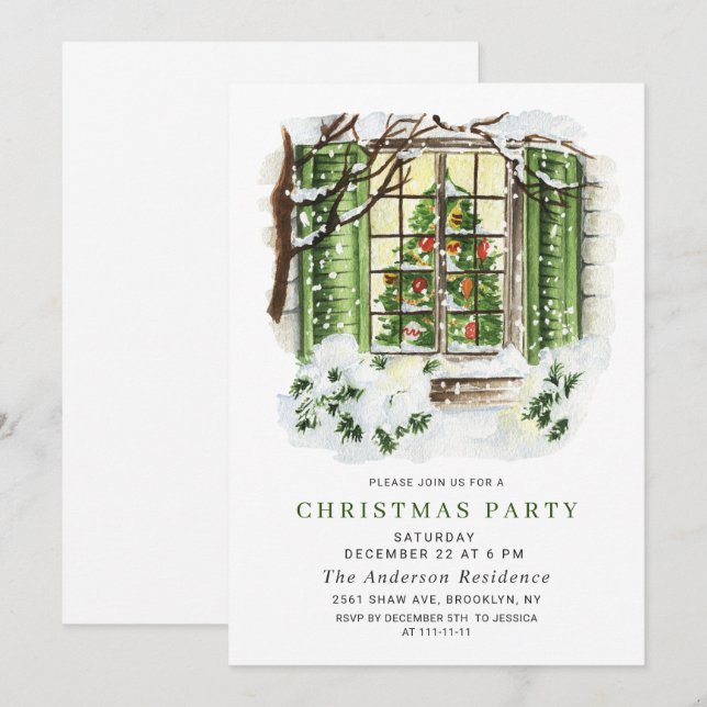 Invitation Watercolor Pays Maison de vacances Noël (Devant / Derrière)
