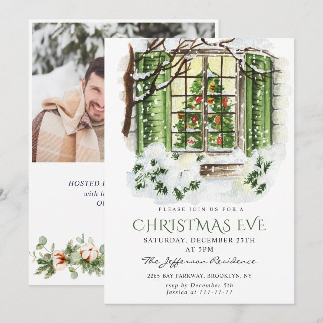 Invitation Watercolor Pays Maison de vacances Noël (Devant / Derrière)