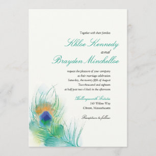 Invitation Watercolor Peacock Feather Wedding