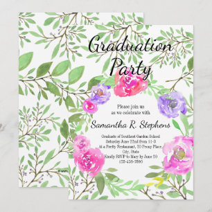 Invitation Watercolor Peony Floral Graduation Party