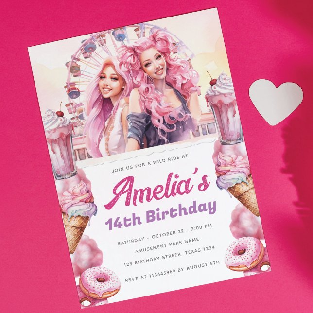 Invitation Watercolor Personnalisé Rollercoaster Party (Créateur téléchargé)