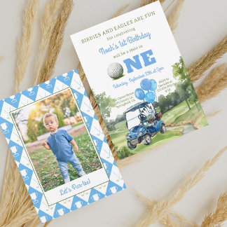 Invitation Watercolor Photo Trou en un Golf 1er Anniversaire
