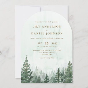 Invitation Watercolor Pine Forest QR Code Mariage Arch Photo