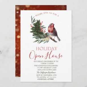 Invitation Watercolor Pine Tree Branch Cardinal Open House