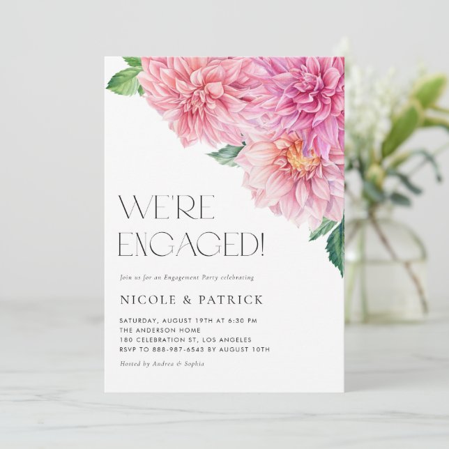Invitation Watercolor Pink Dahlia Floral (Debout devant)