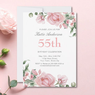 Invitation Watercolor PInk Rose 55e fête d'anniversaire