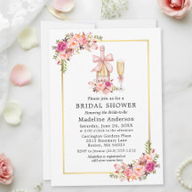 Watercolor Pink Roses Bow Bridal Shower