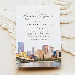 Invitation Watercolor Pittsburgh Skyline Mariage Répétition e