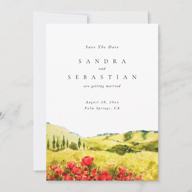 Invitation Watercolor Poppy Printemps Mariage Enregistrer la  (Devant)