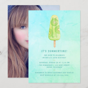 Invitation Watercolor Popsicle été fête d'anniversaire Photo