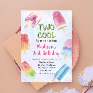 Invitation Watercolor Popsicle Party Deux Cool 2e anniversair