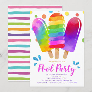 Invitation Watercolor Popsicles Pool Party