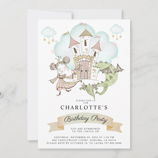 Invitation Watercolor Princess Anniversaire (Devant)