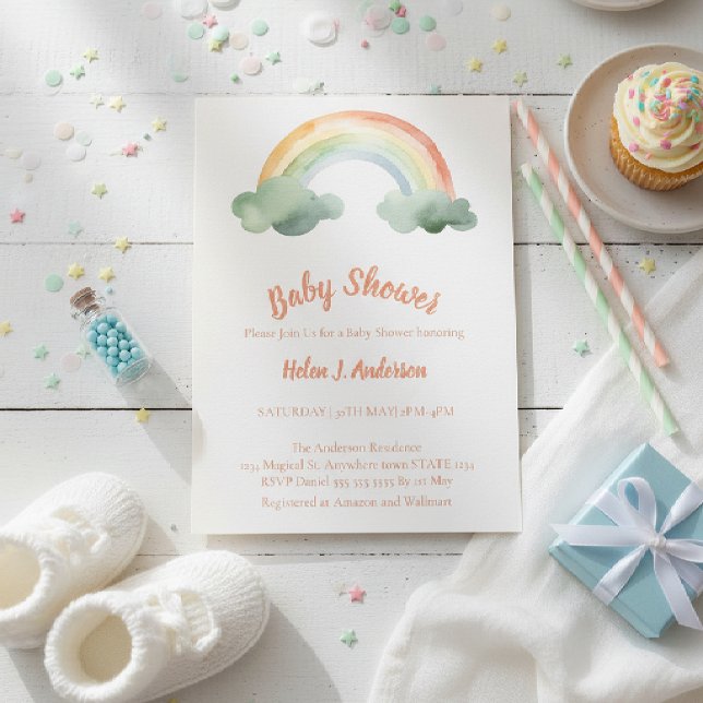 Invitation Watercolor Rainbow Gender Neutral Baby Shower  (Créateur téléchargé)