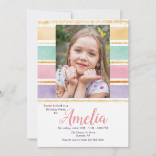 Invitation Watercolor Rainbow Photo Anniversaire