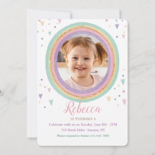 Invitation Watercolor Rainbow Photo Anniversaire