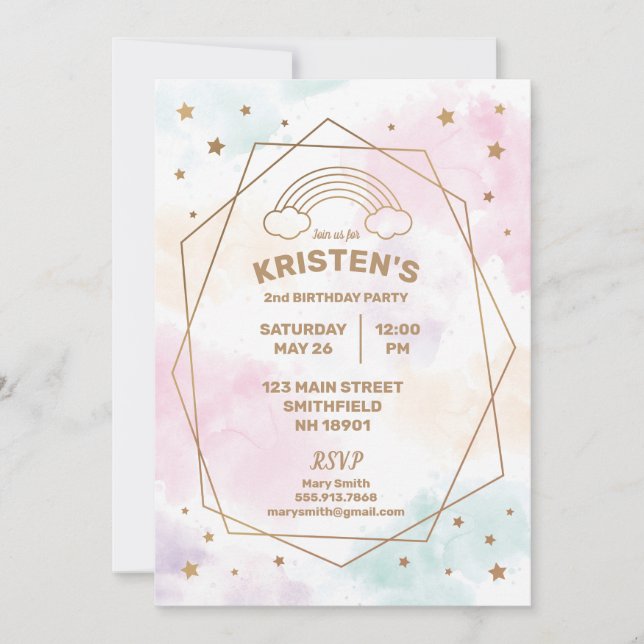 Invitation Watercolor Rainbow Stars Modern Party (Devant)