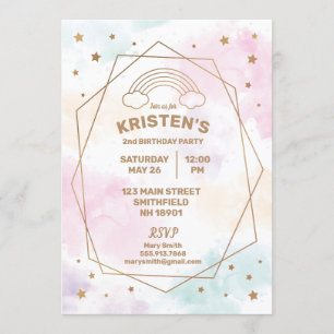 Invitation Watercolor Rainbow Stars Modern Party