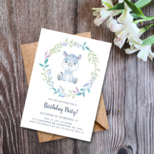 Invitation Watercolor Rhino fête d'anniversaire