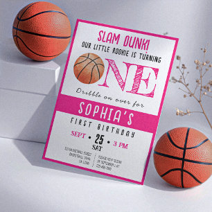 Invitation Watercolor Rookie Basketball fille 1er anniversair