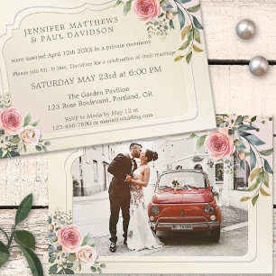 Invitation Watercolor Rose Photo Post Mariage Party