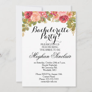 Invitation Watercolor Roses & Parties scintillant Bachelorett