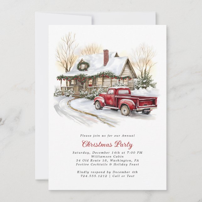 Invitation Watercolor Rustic Country Christmas Party (Devant)