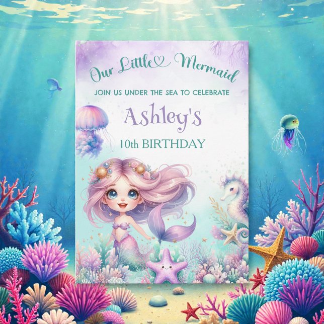 Invitation Watercolor Sea Mermaid Birthday  (Créateur téléchargé)