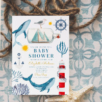 Watercolor Sea Ship, Baby shower marin de baleine