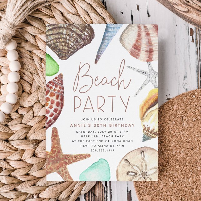 Invitation Watercolor Seashell Toute occasion Beach Party (Créateur téléchargé)