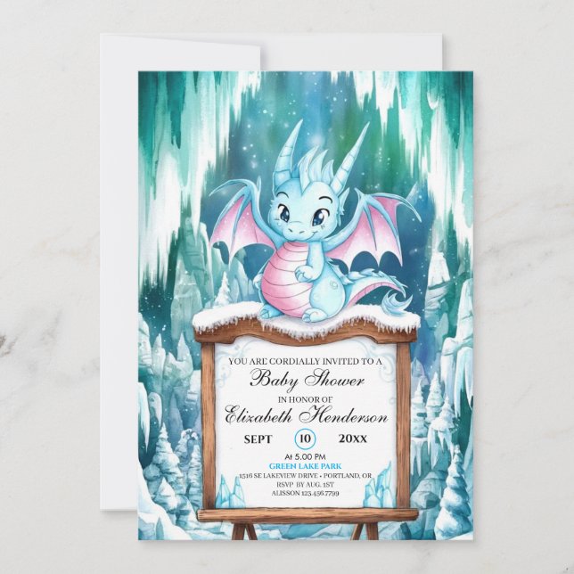 Invitation Watercolor Simple Dragon Baby shower (Devant)