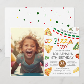 Invitation Watercolor Slice Enfants Pizza Party Anniversaire