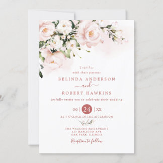 Invitation Watercolor soft blush pink floral Wedding