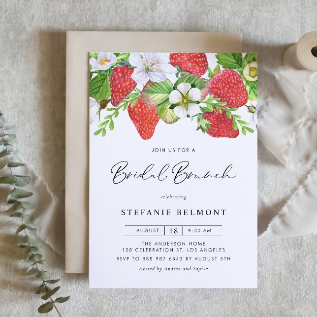 Invitation Watercolor Strawberries Botanical Bridal Brunch (Créateur téléchargé)