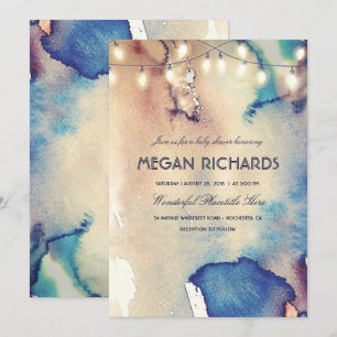 Invitation Watercolor String Lights Baby shower de plage