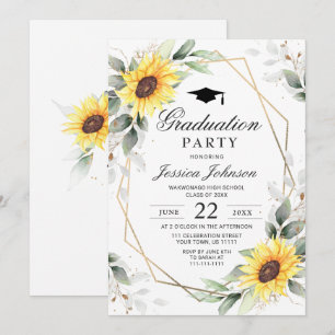 Invitation Watercolor Sunflower Eucalyptus Graduation Party