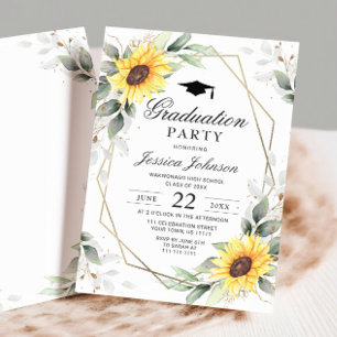 Invitation Watercolor Sunflower Eucalyptus Graduation Party
