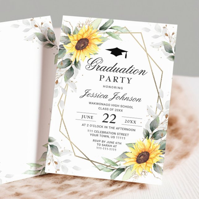 Invitation Watercolor Sunflower Eucalyptus Graduation Party (Créateur téléchargé)
