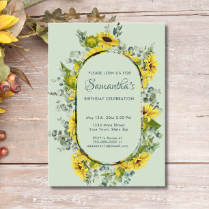 Invitation Watercolor Sunflower Wreath fête d'anniversaire