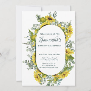 Invitation Watercolor Sunflower Wreath fête d'anniversaire
